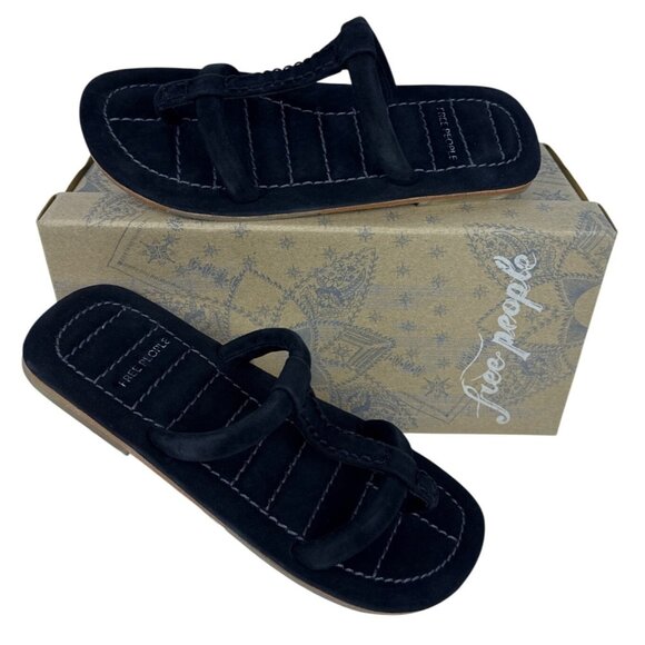 Free People Women's Hadden Sandals Flat Open Toe Black Suede Size US 8.5 - Picture 1 of 8
